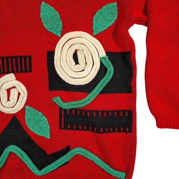 VTG Topsville Women's Red Floral Embroidered Sweater Size L **PLEASE READ** - Picture 3 of 16